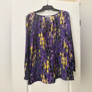 DKNYC Purple, Grey, Black and Yellow Print Blouse